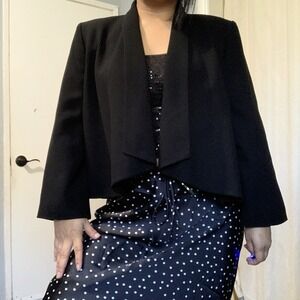 Kasper Separates Womens Black Shawl Collar‎ Cropped Blazer Jacket Size 8